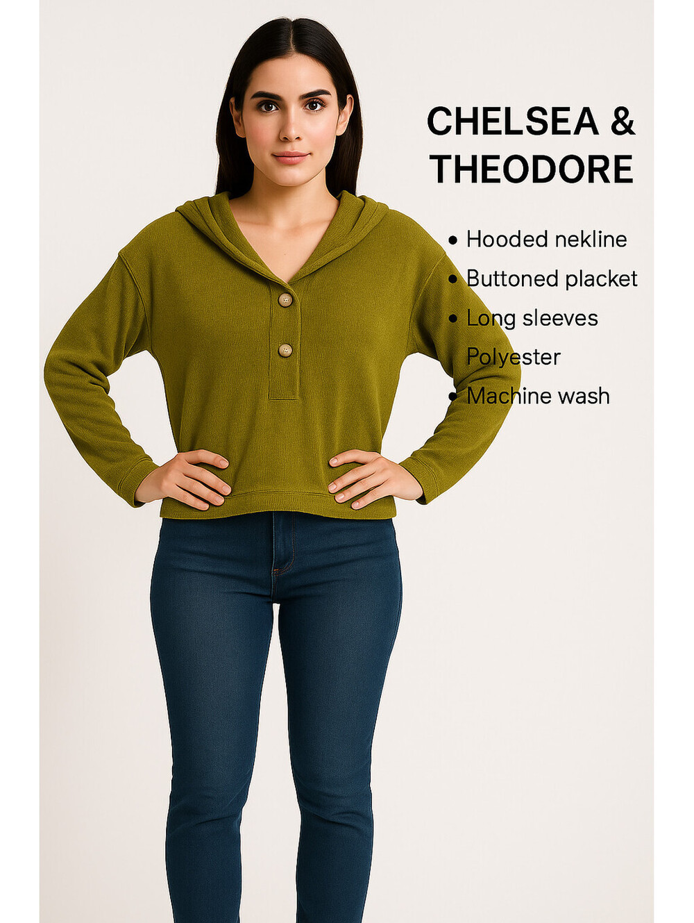 Chelsea & Theodore Velvet Textured Pullover Green Long Sleeve Button Front NWT